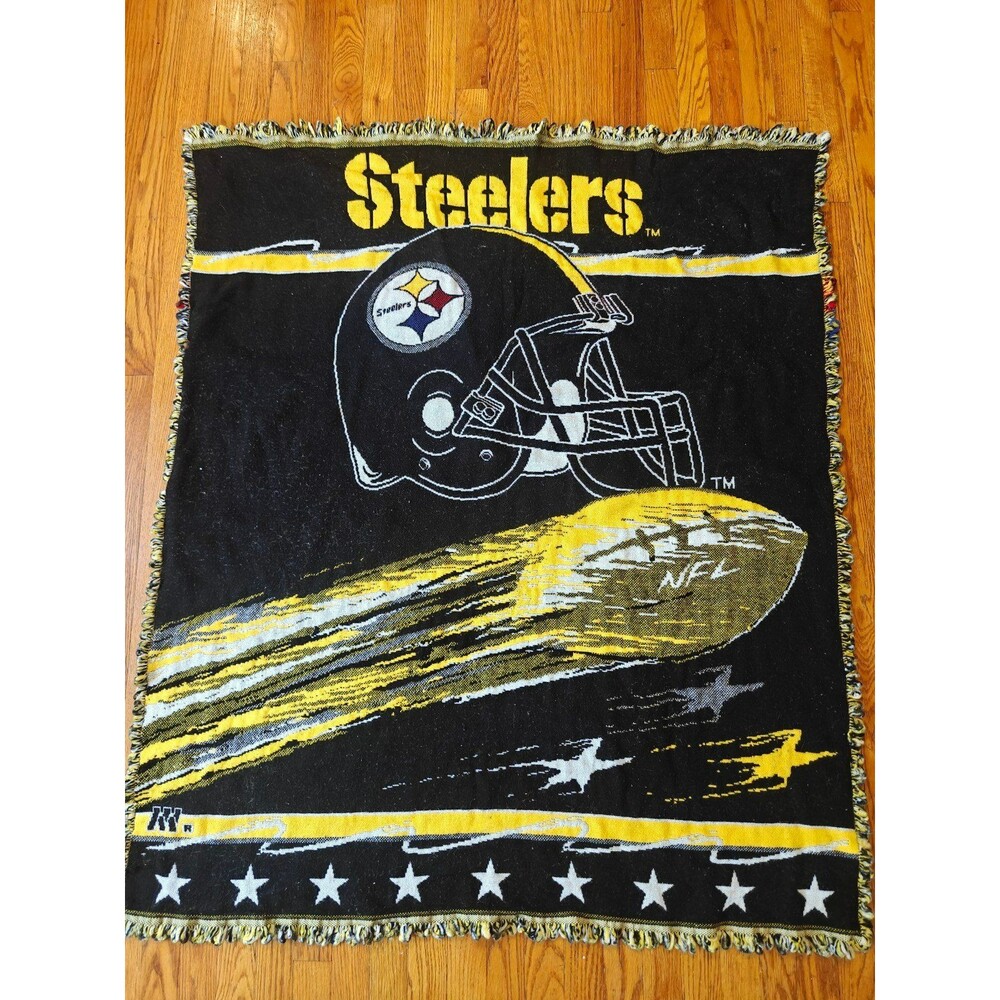 Vintage Pittsburgh Steelers NFL Throw Blanket Acrylic Woven Wall Tapestry 51x43